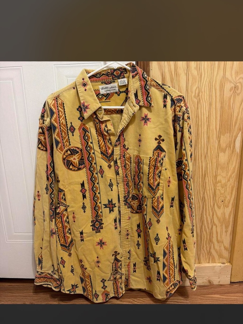 Casual Yellow Southwestern-Pattern Button-Down Shirt